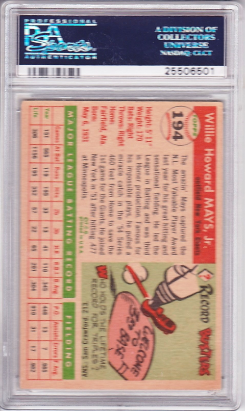 1955 Topps #194 Willie Mays back image