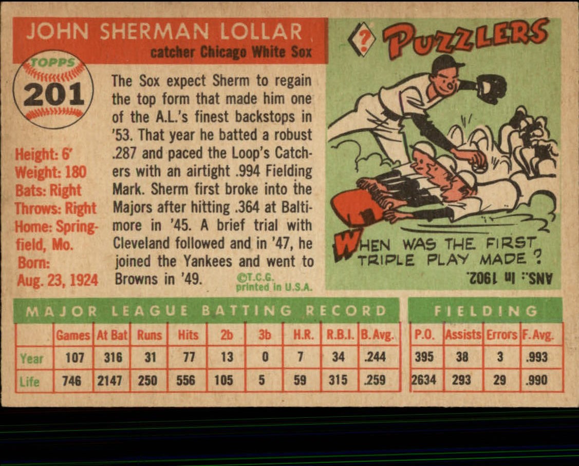 1955 Topps #201 Sherman Lollar back image