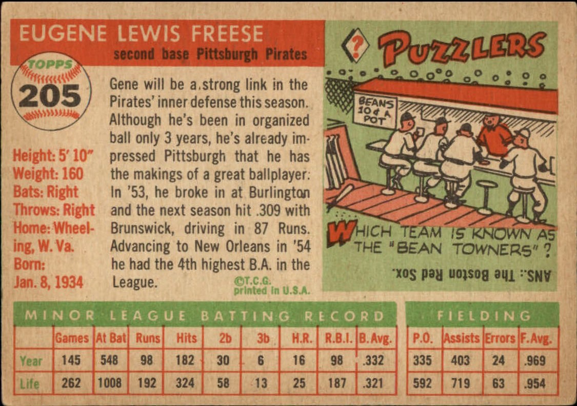 1955 Topps #205 Gene Freese RC back image