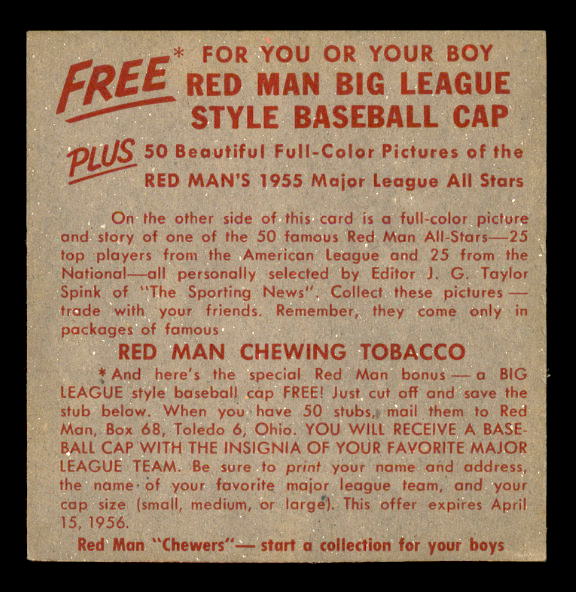 1955 Red Man #AL15 Bobby Avila back image