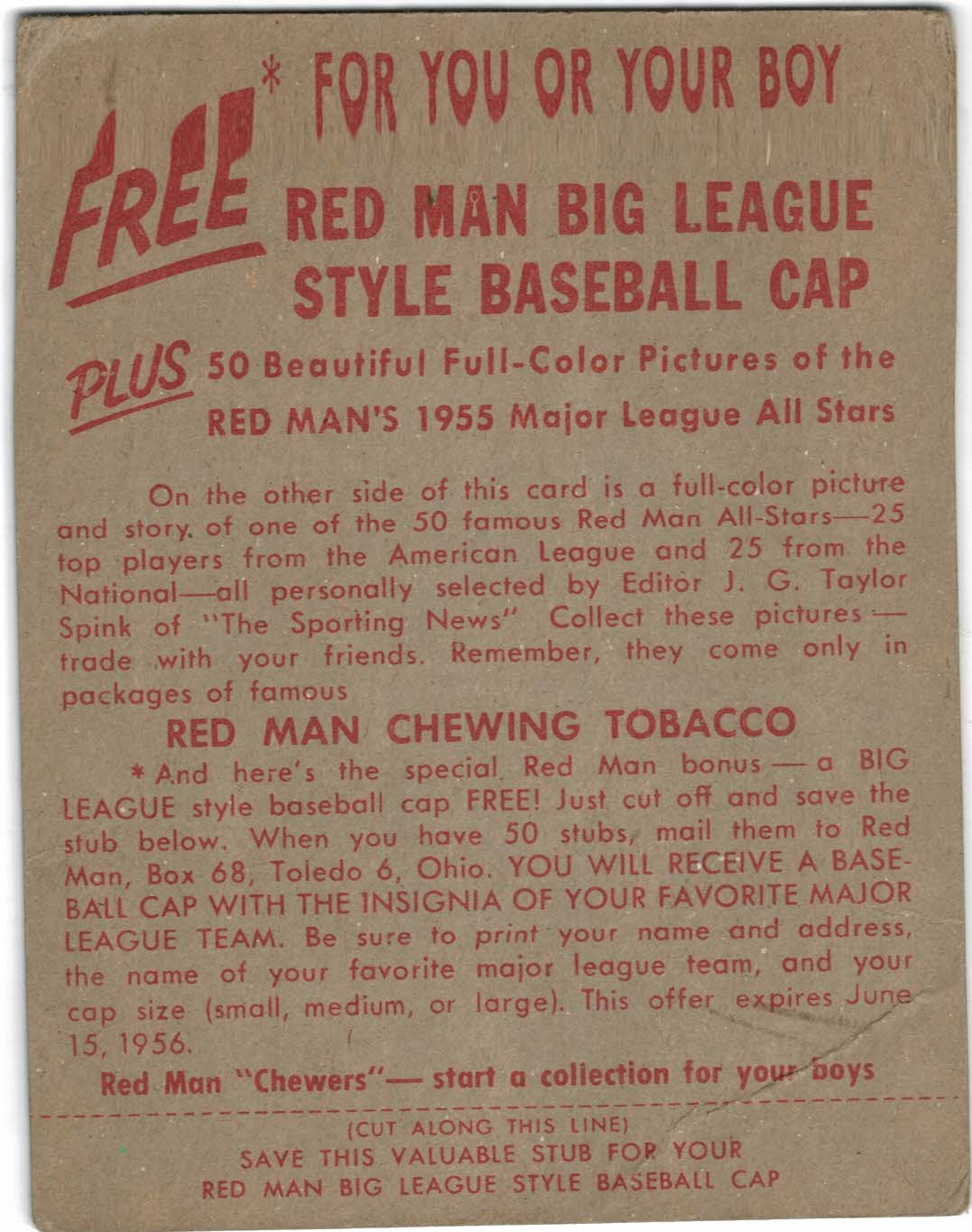 1955 Red Man #NL17 Pee Wee Reese back image