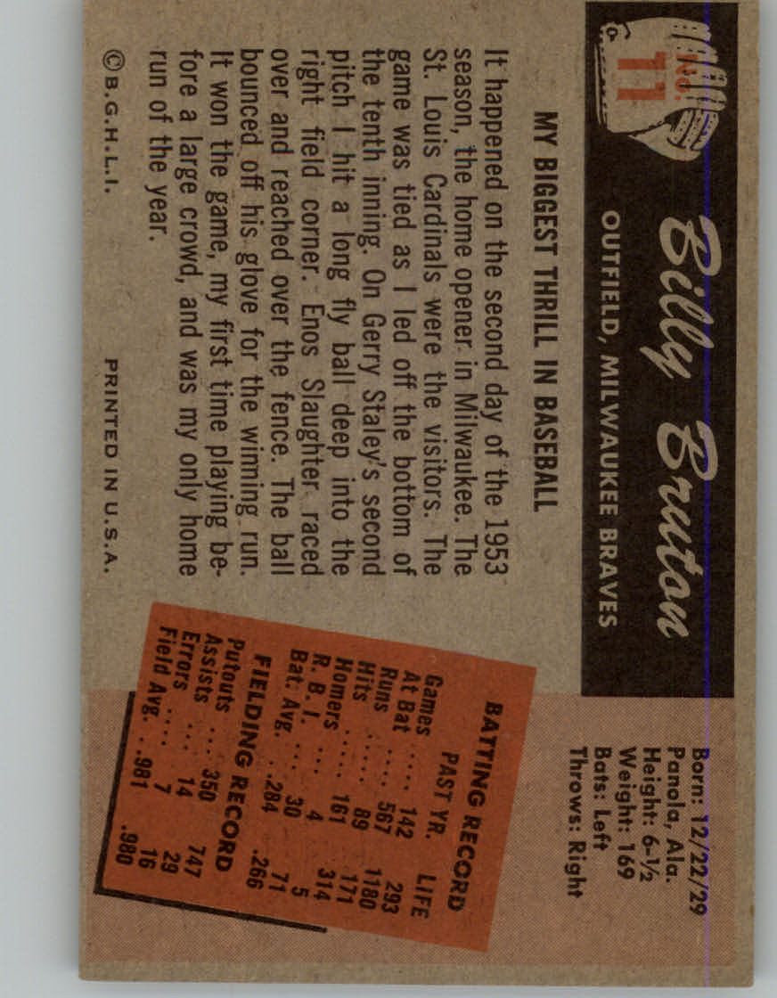 1955 Bowman #11 Bill Bruton back image