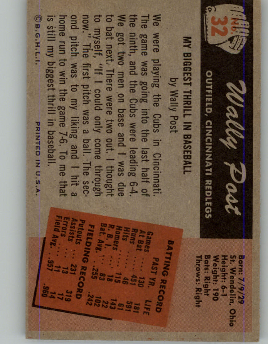 1955 Bowman #32 Wally Post back image