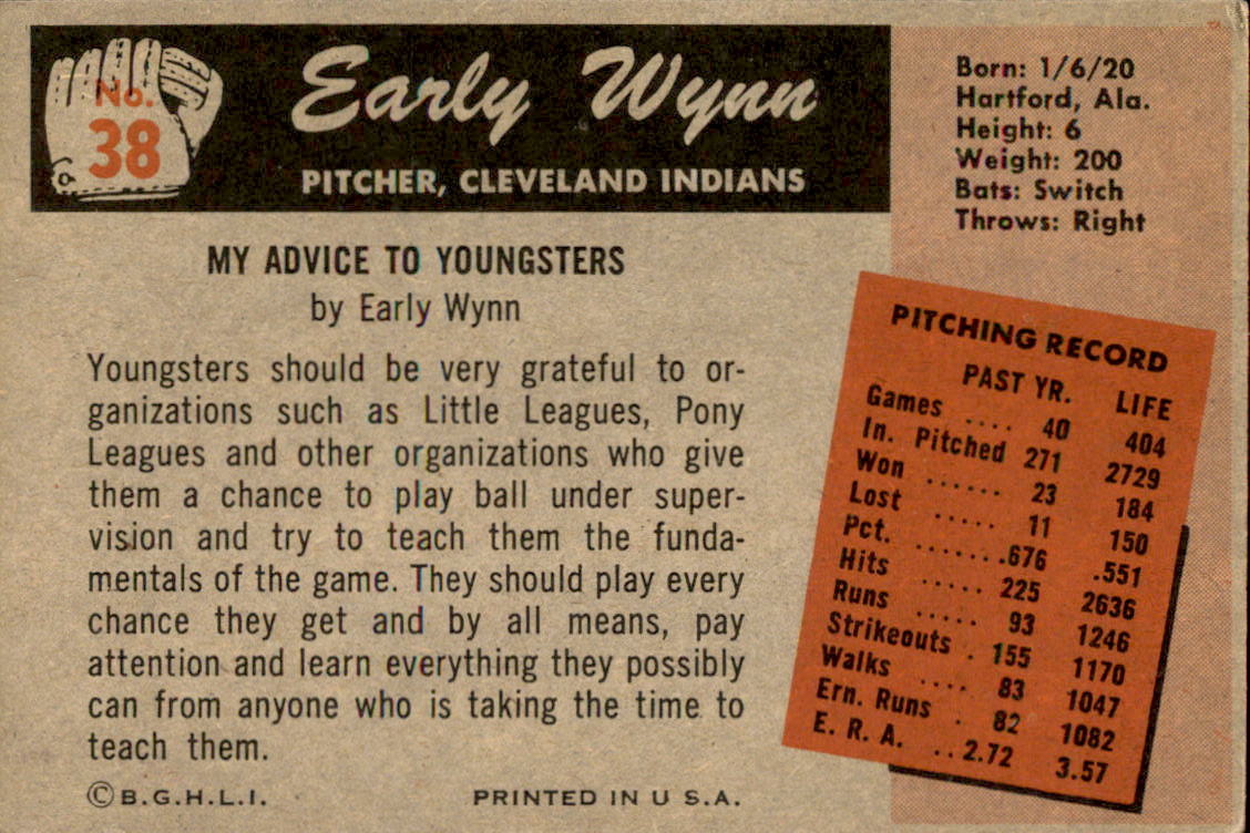 1955 Bowman #38 Early Wynn back image