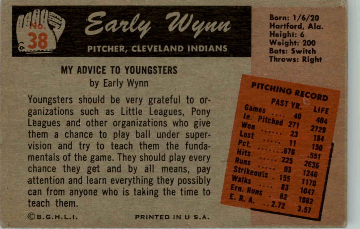 1955 Bowman #38 Early Wynn back image