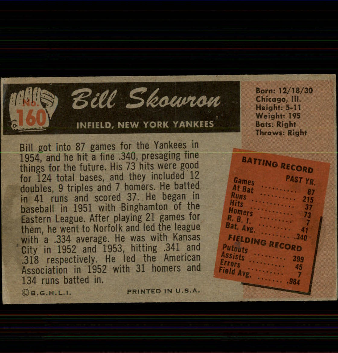 1955 Bowman #160 Bill Skowron back image