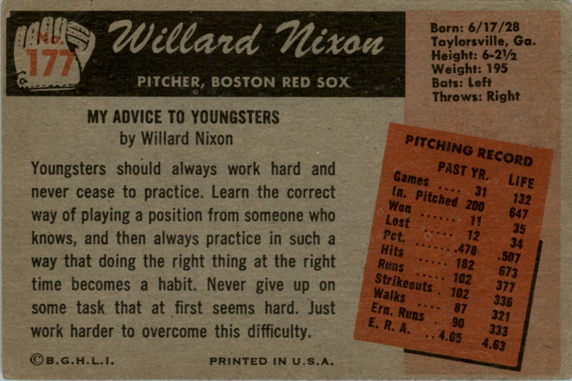 1955 Bowman #177 Willard Nixon back image