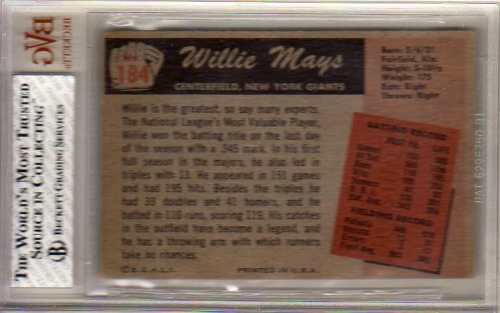 1955 Bowman #184 Willie Mays back image