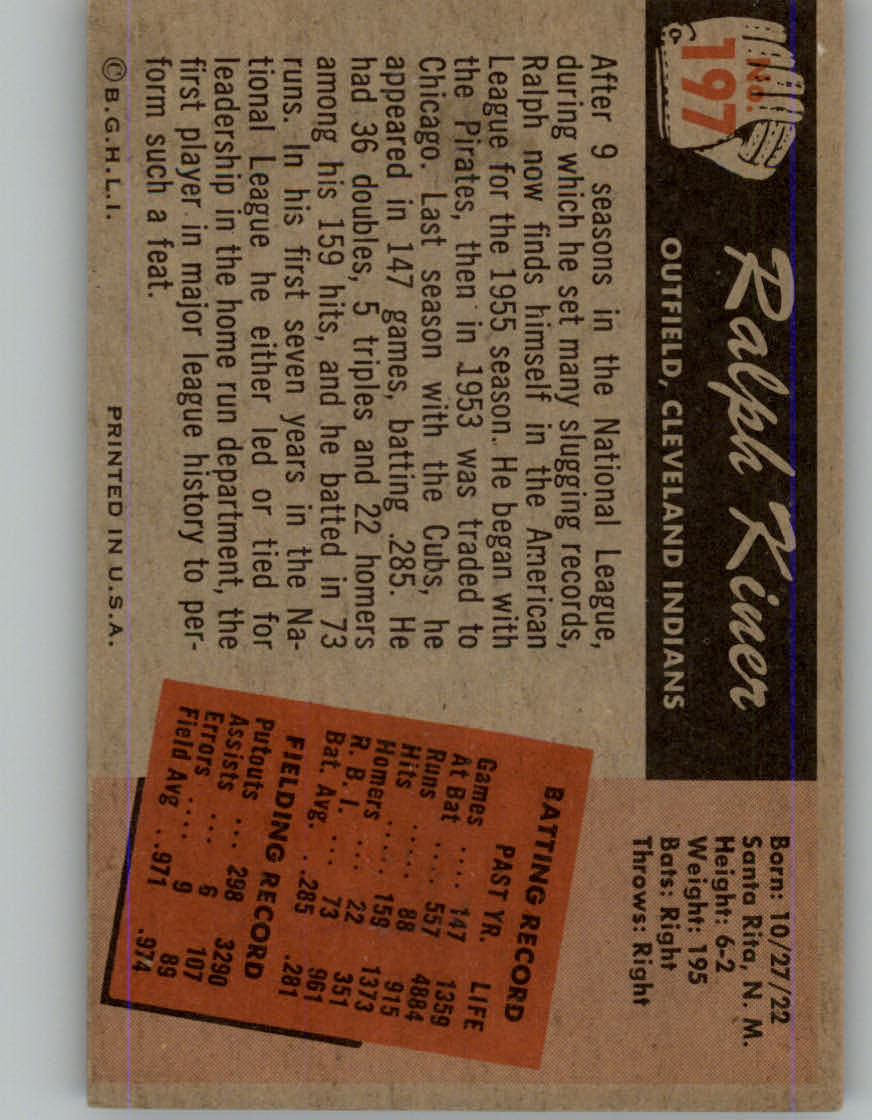1955 Bowman #197 Ralph Kiner back image