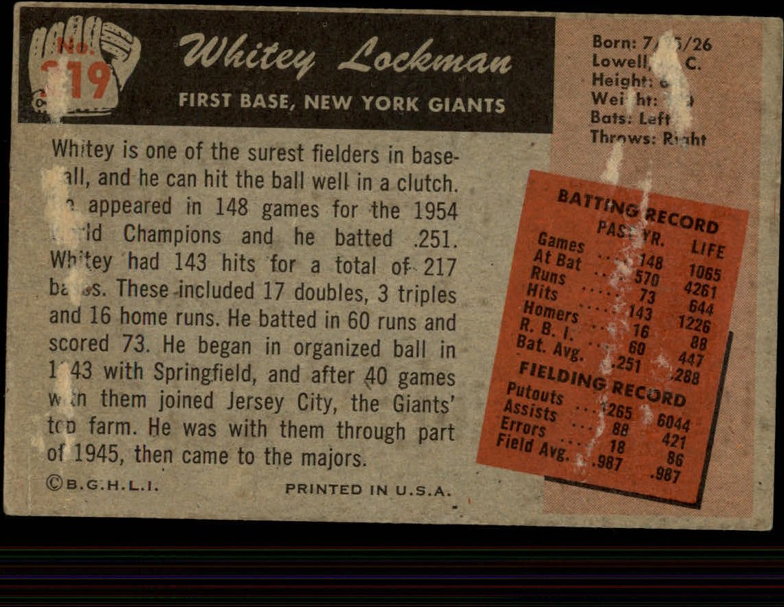 1955 Bowman #219 Whitey Lockman back image