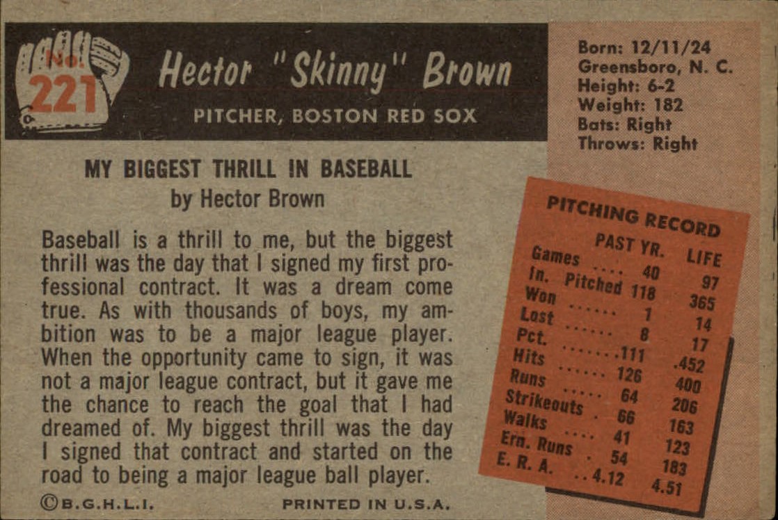 1955 Bowman #221 Hector Brown back image