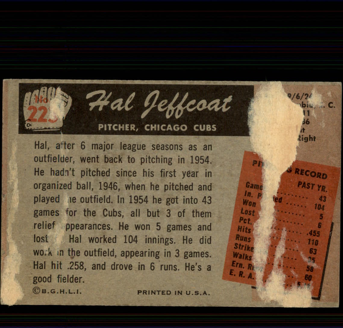 1955 Bowman #223 Hal Jeffcoat back image