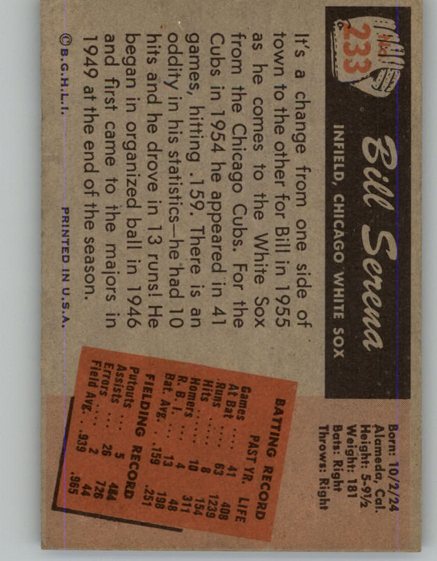 1955 Bowman #233 Bill Serena back image