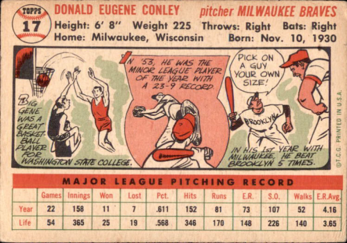 1956 Topps #17 Gene Conley back image