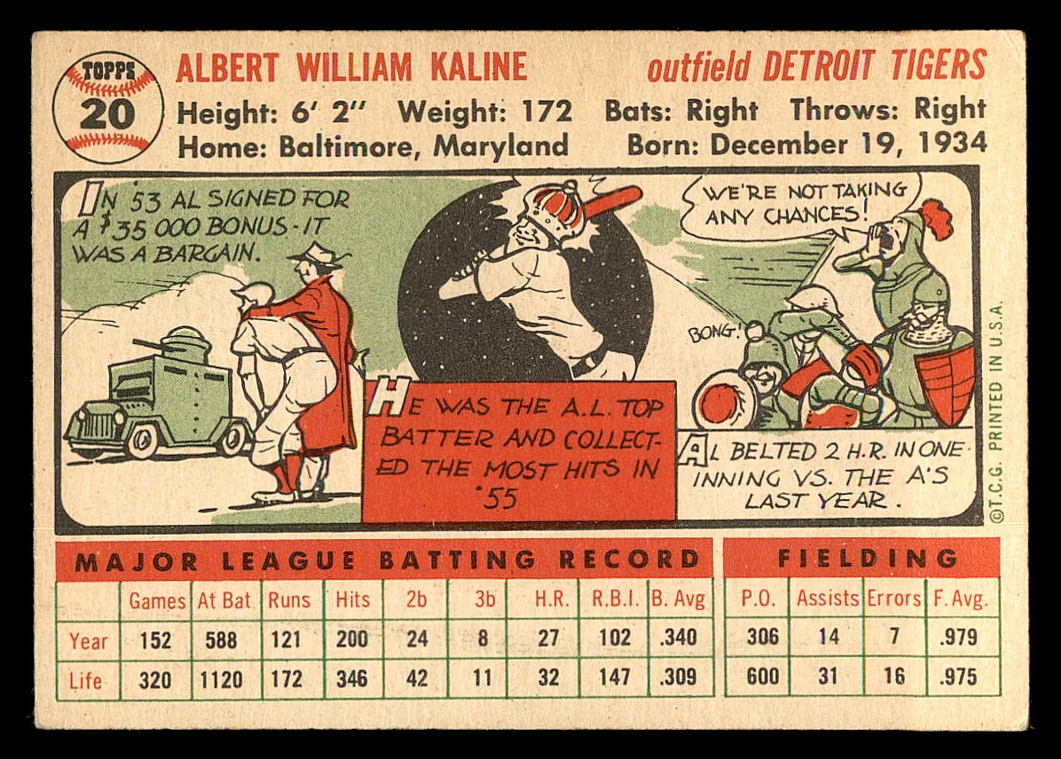 1956 Topps #20 Al Kaline back image