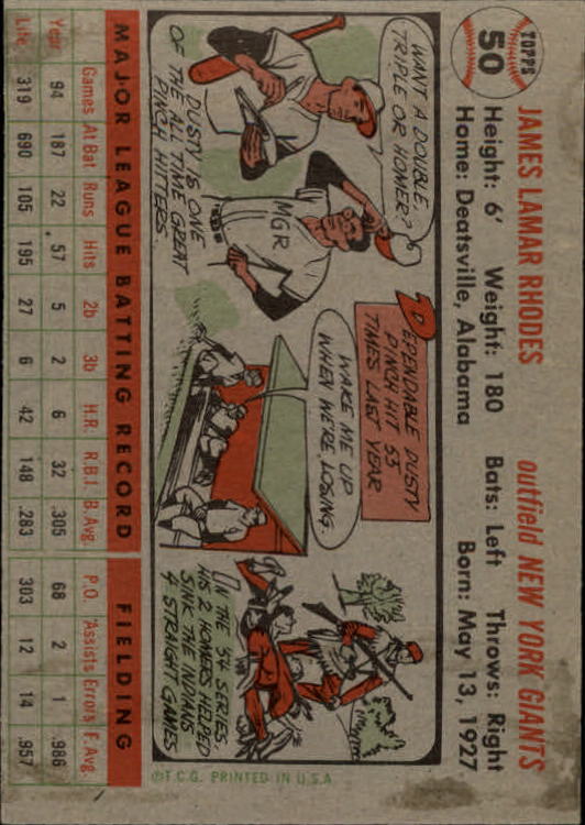 1956 Topps #50A Dusty Rhodes GB - VG-EX
