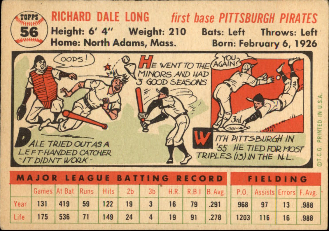1956 Topps #56 Dale Long back image