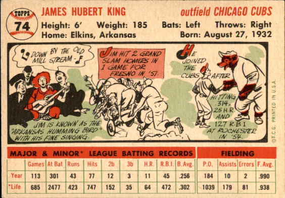 1956 Topps #74 Jim King RC back image