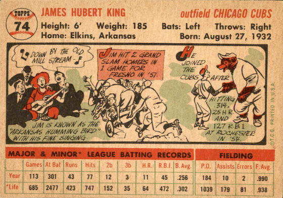 1956 Topps #74 Jim King RC back image