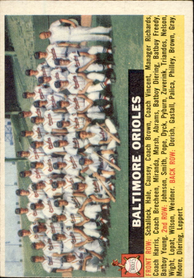 1956 Topps #100A Baltimore Orioles TC/Centered