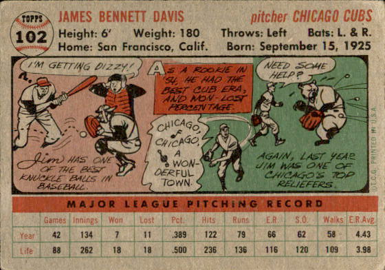 1956 Topps #102 Jim Davis back image