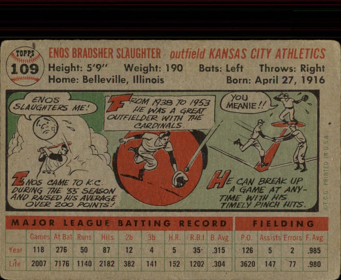 1956 Topps #109 Enos Slaughter - VG