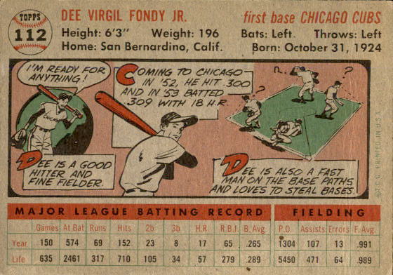 1956 Topps #112 Dee Fondy back image