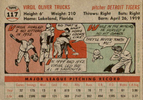 1956 Topps #117 Virgil Trucks back image
