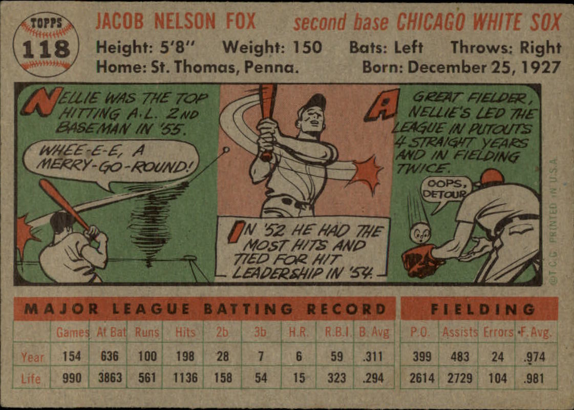 1956 Topps #118 Nellie Fox back image