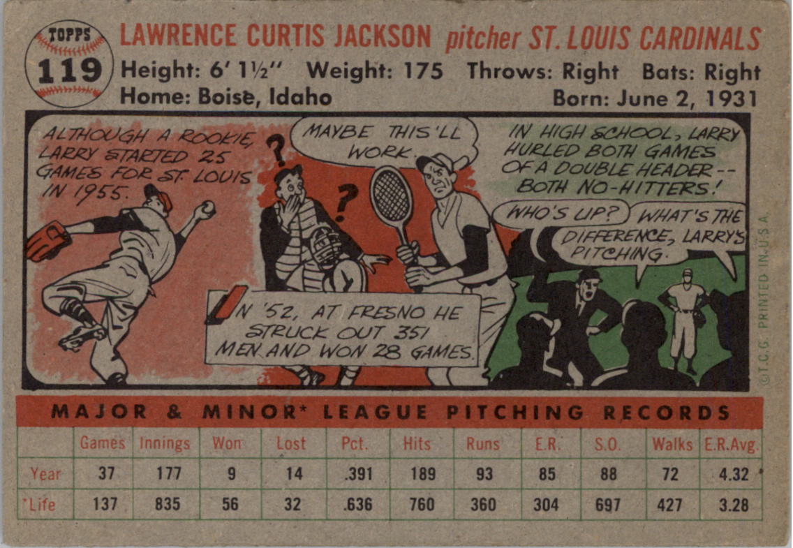 1956 Topps #119 Larry Jackson RC back image