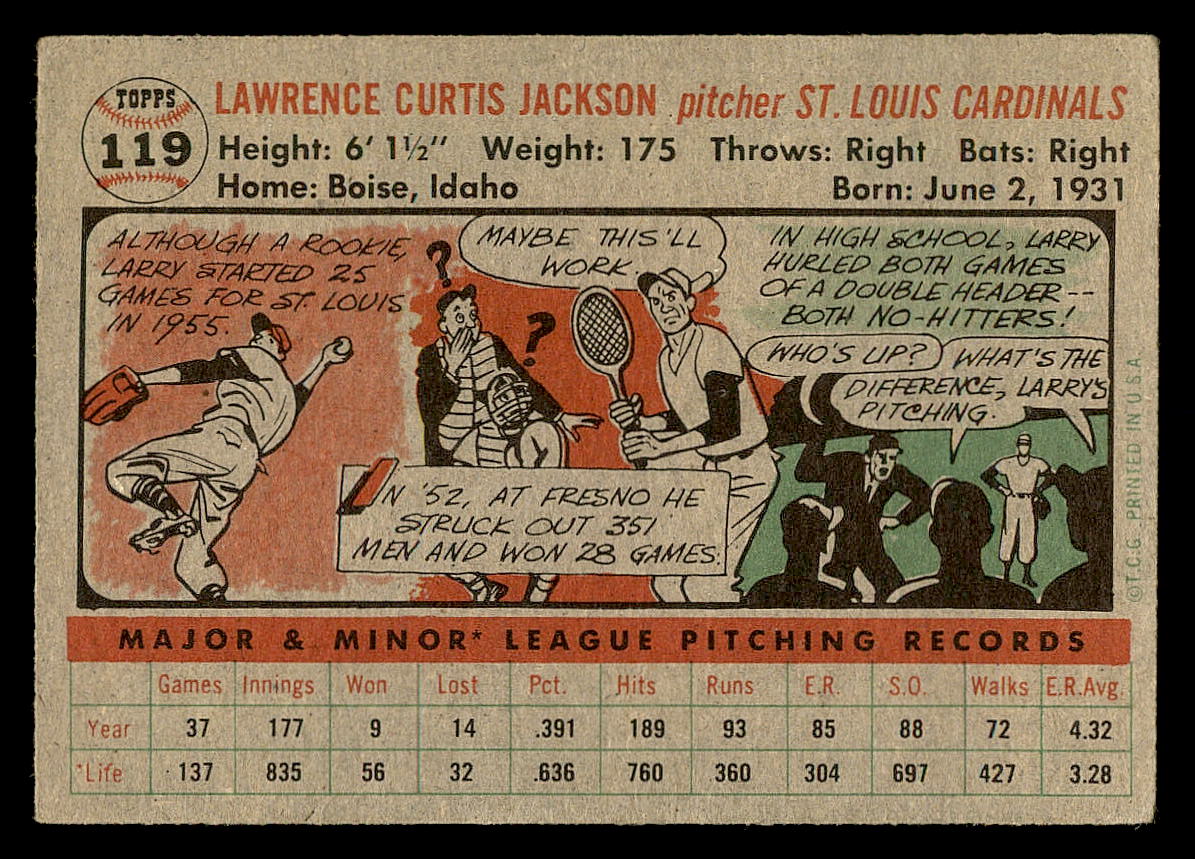 1956 Topps #119 Larry Jackson RC back image