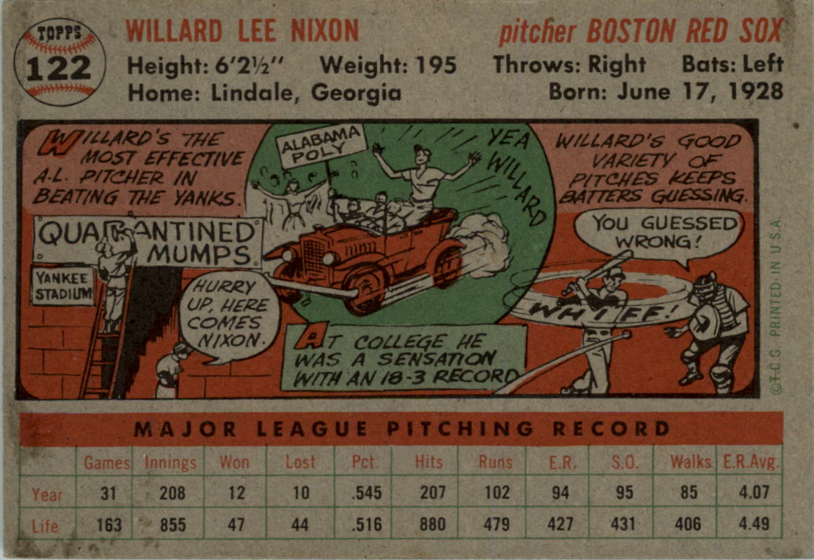 1956 Topps #122 Willard Nixon back image