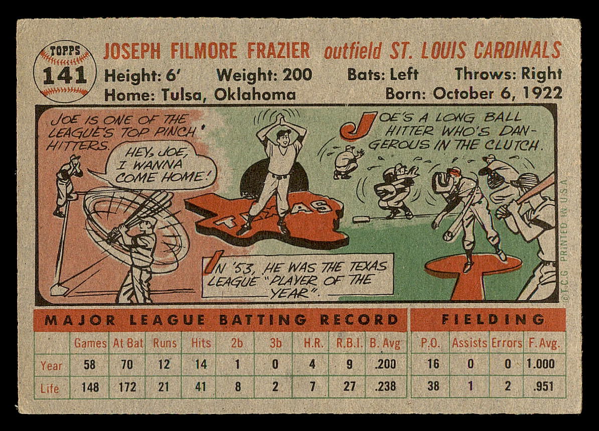 1956 Topps #141 Joe Frazier back image