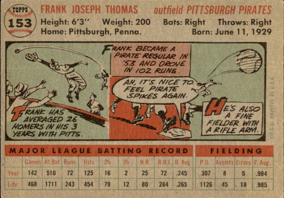 1956 Topps #153 Frank Thomas back image