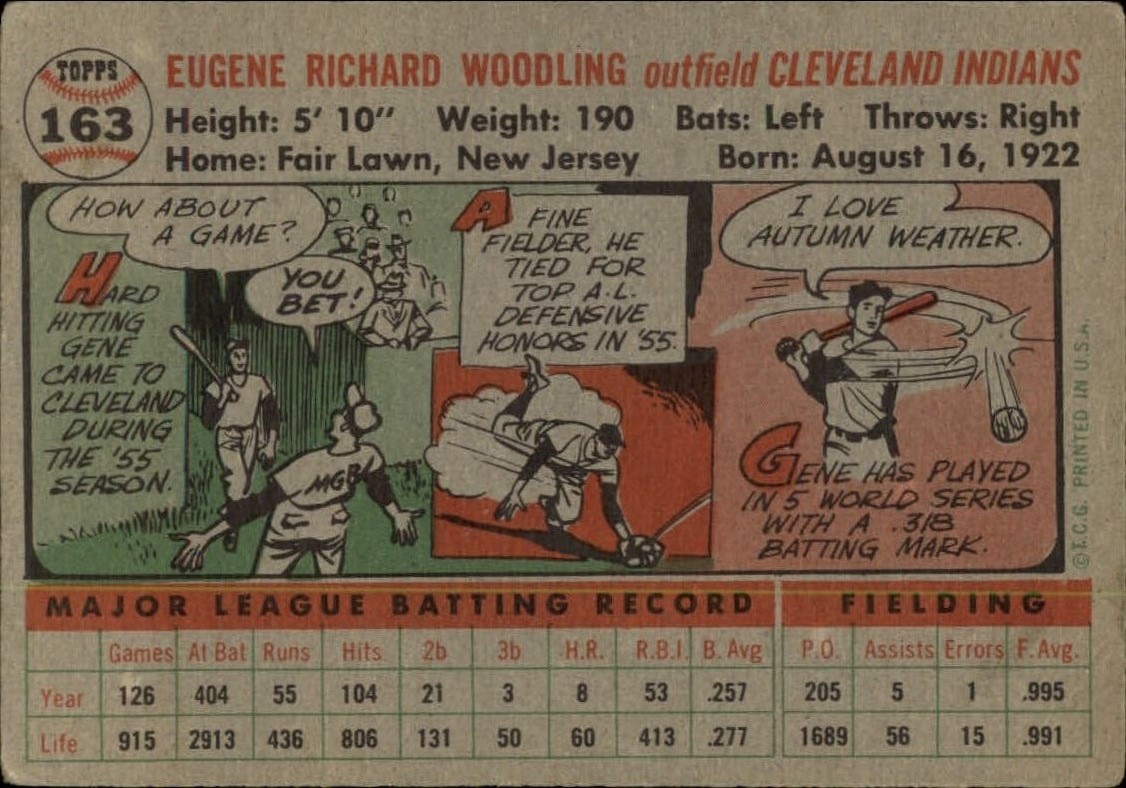 1956 Topps #163 Gene Woodling back image