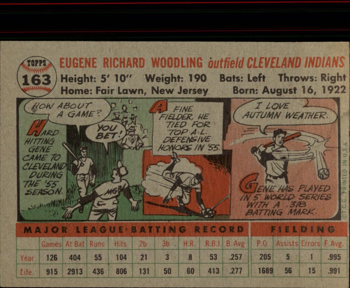1956 Topps #163 Gene Woodling back image