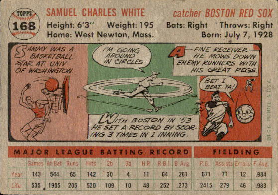 1956 Topps #168 Sammy White back image