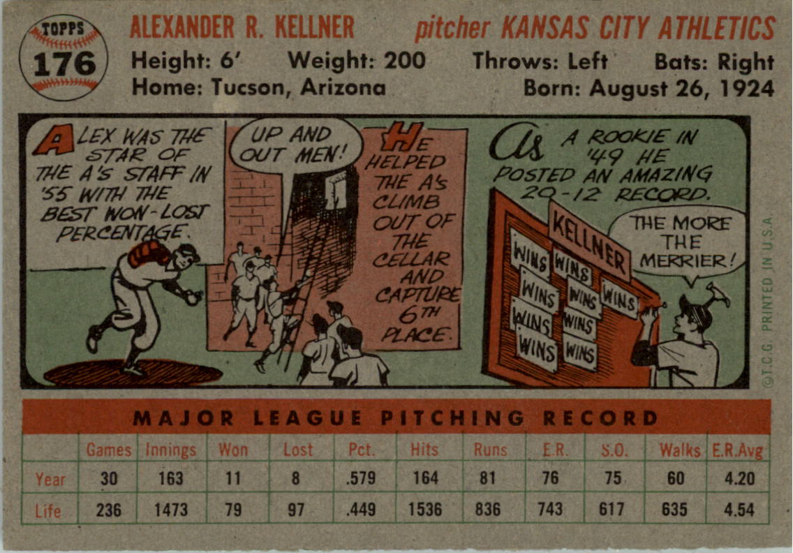1956 Topps #176 Alex Kellner back image
