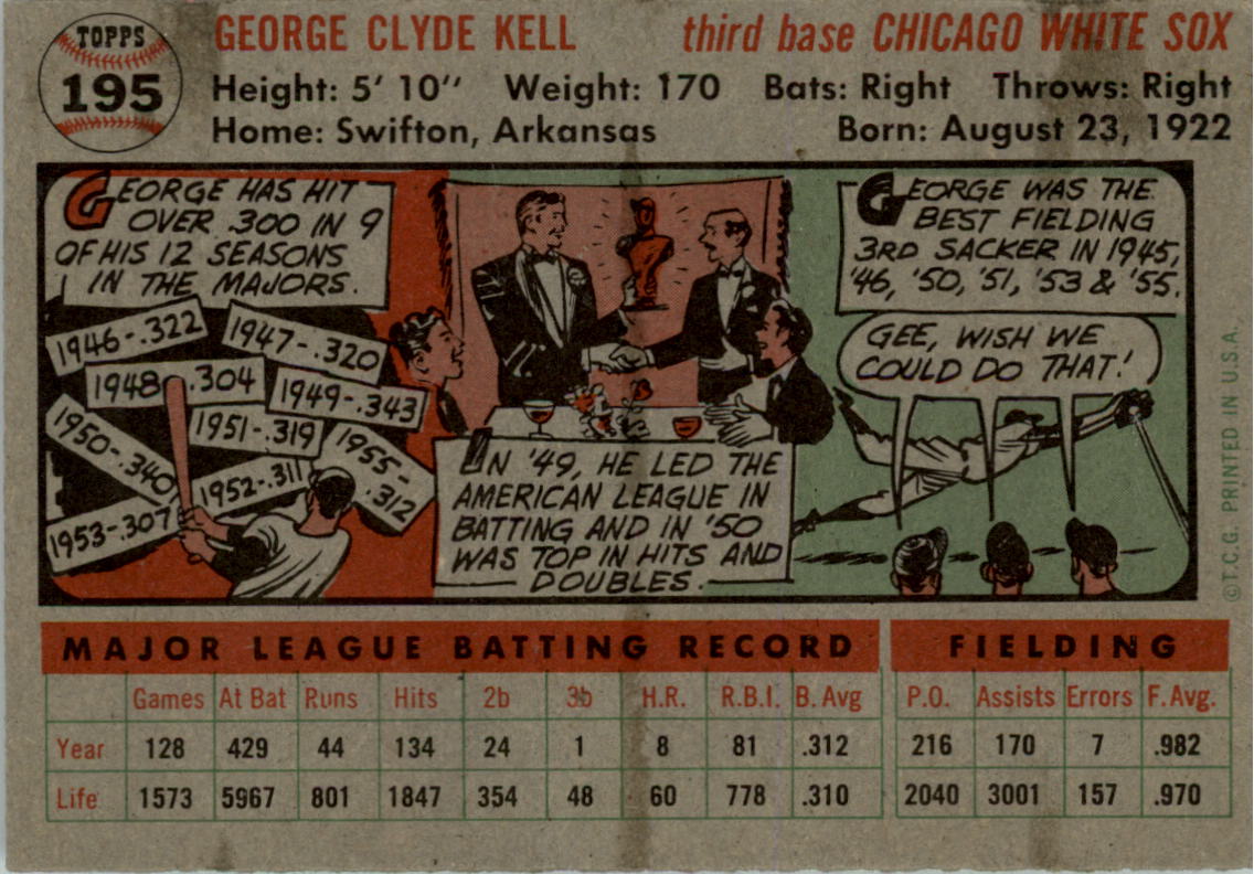 1956 Topps #195 George Kell back image