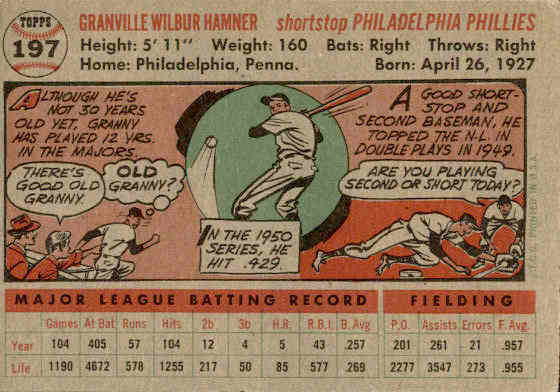1956 Topps #197 Granny Hamner back image
