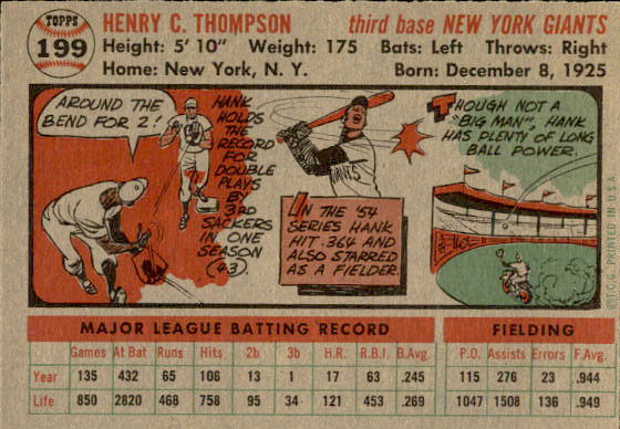 1956 Topps #199 Hank Thompson back image