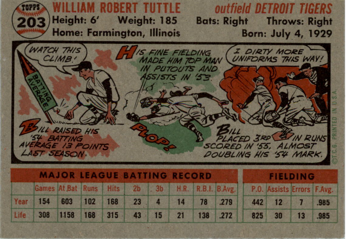 1956 Topps #203 Bill Tuttle back image