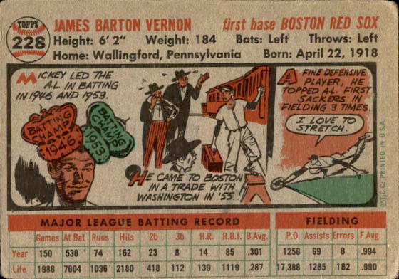1956 Topps #228 Mickey Vernon back image