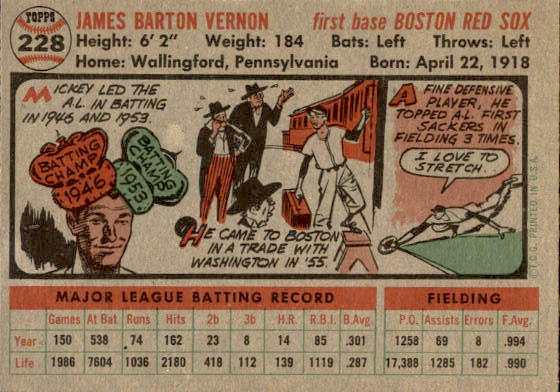 1956 Topps #228 Mickey Vernon back image