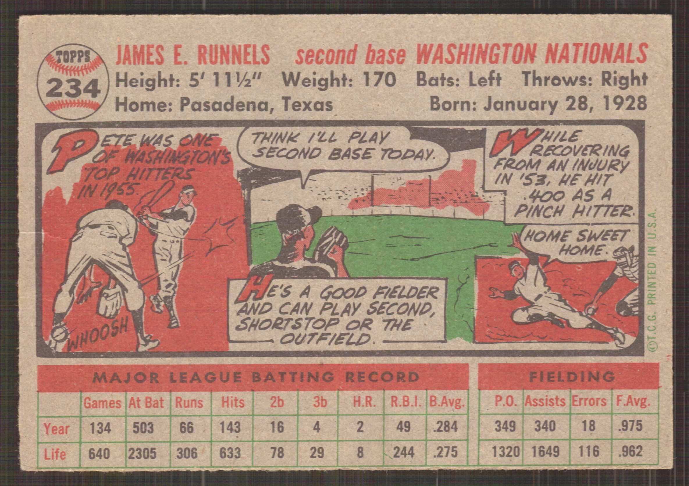 1956 Topps #234 Pete Runnels back image