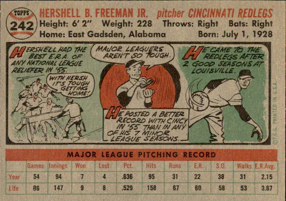 1956 Topps #242 Hershell Freeman back image