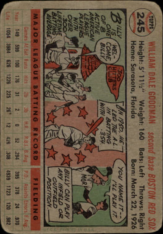 1956 Topps #245 Billy Goodman back image