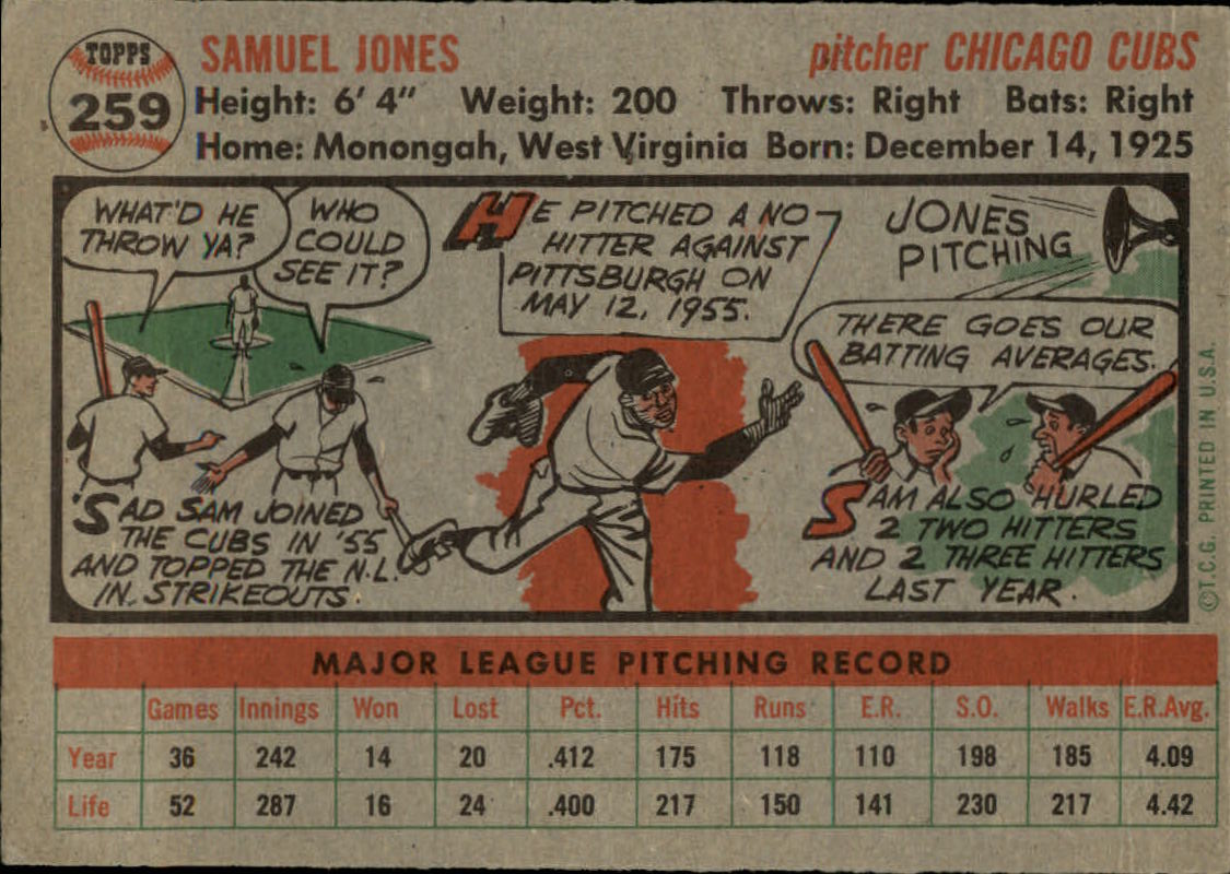 1956 Topps #259 Sam Jones back image