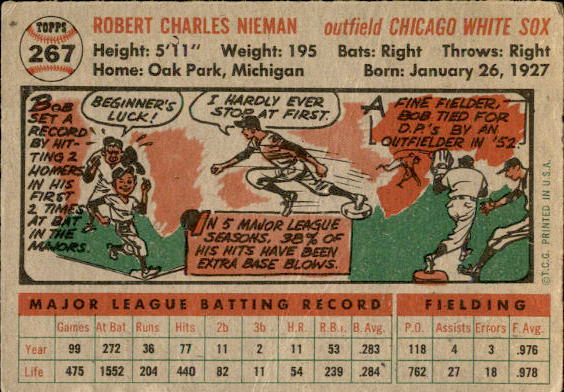 1956 Topps #267 Bob Nieman back image