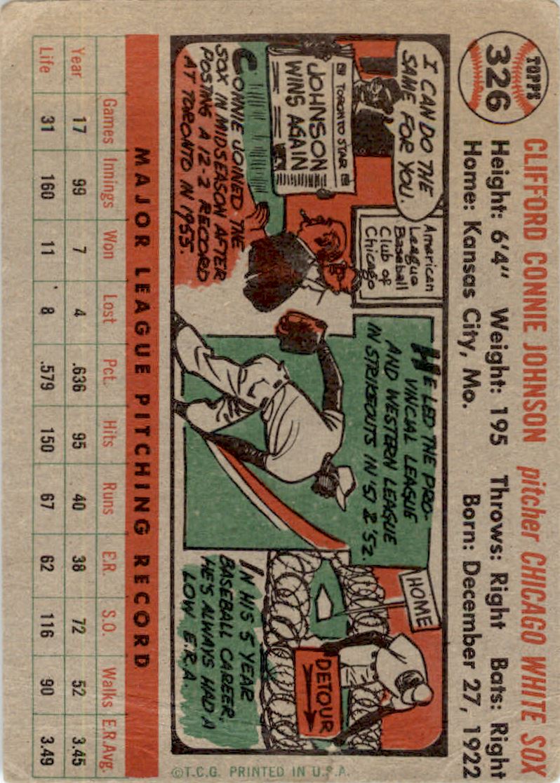 1956 Topps #326 Connie Johnson RC back image